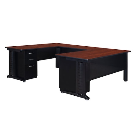 Fusion Fusion U-Desks with Storage, 96 D X 29 H, 66 W X Wood, Metal, Cherry MUD663042CH